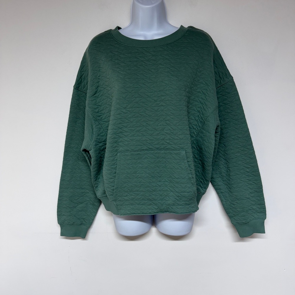 All in Motion Women's Quilted 100% Cotton Crewneck Sweatshirt Pocket Green - Picture 2 of 16
